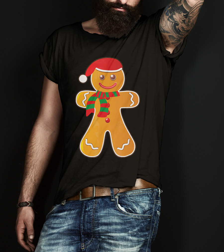 Santa Gingerbread Cookie With Christmas Hat And Scarf T-Shirt