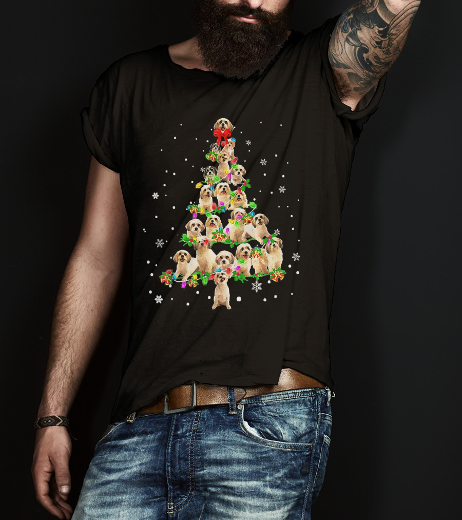 Cute Cavachon Dog Christmas Tree With Snowflakes And Bow T-Shirt
