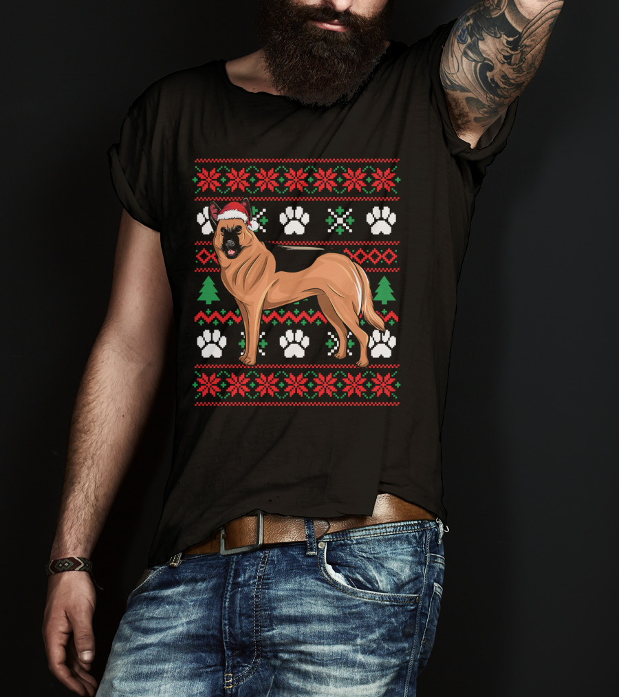 Australian Cattle Dog Christmas Santa Hat Festive Paws And Snowflakes T-Shirt