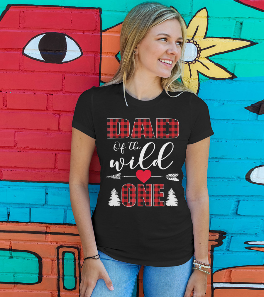 Dad Of The Wild One Plaid 1st Birthday Arrow Heart Trees T-Shirt