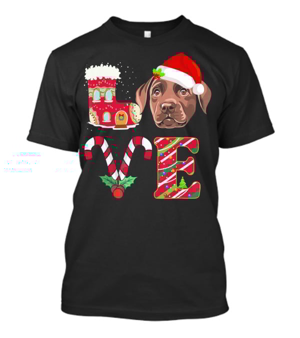 I Love My Chocolate Labrador Christmas Theme With Santa Hat And Candy Cane Decorations T-Shirt