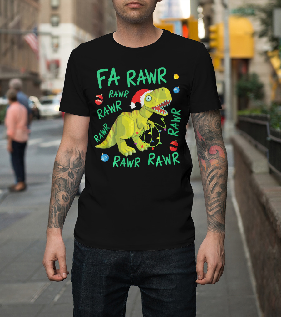 FA RAWR RAWR RAWR Tyrannosaurus Rex Santa Hat Christmas Ornaments T-Shirt
