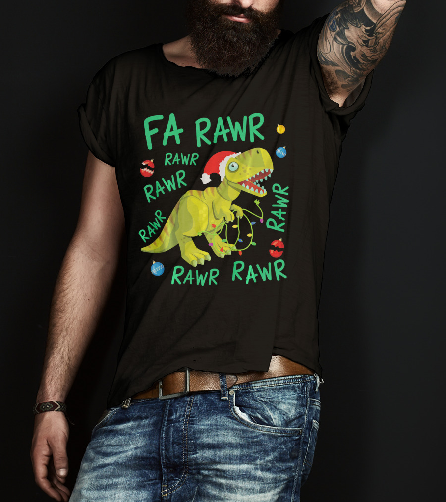 FA RAWR RAWR RAWR Tyrannosaurus Rex Santa Hat Christmas Ornaments T-Shirt