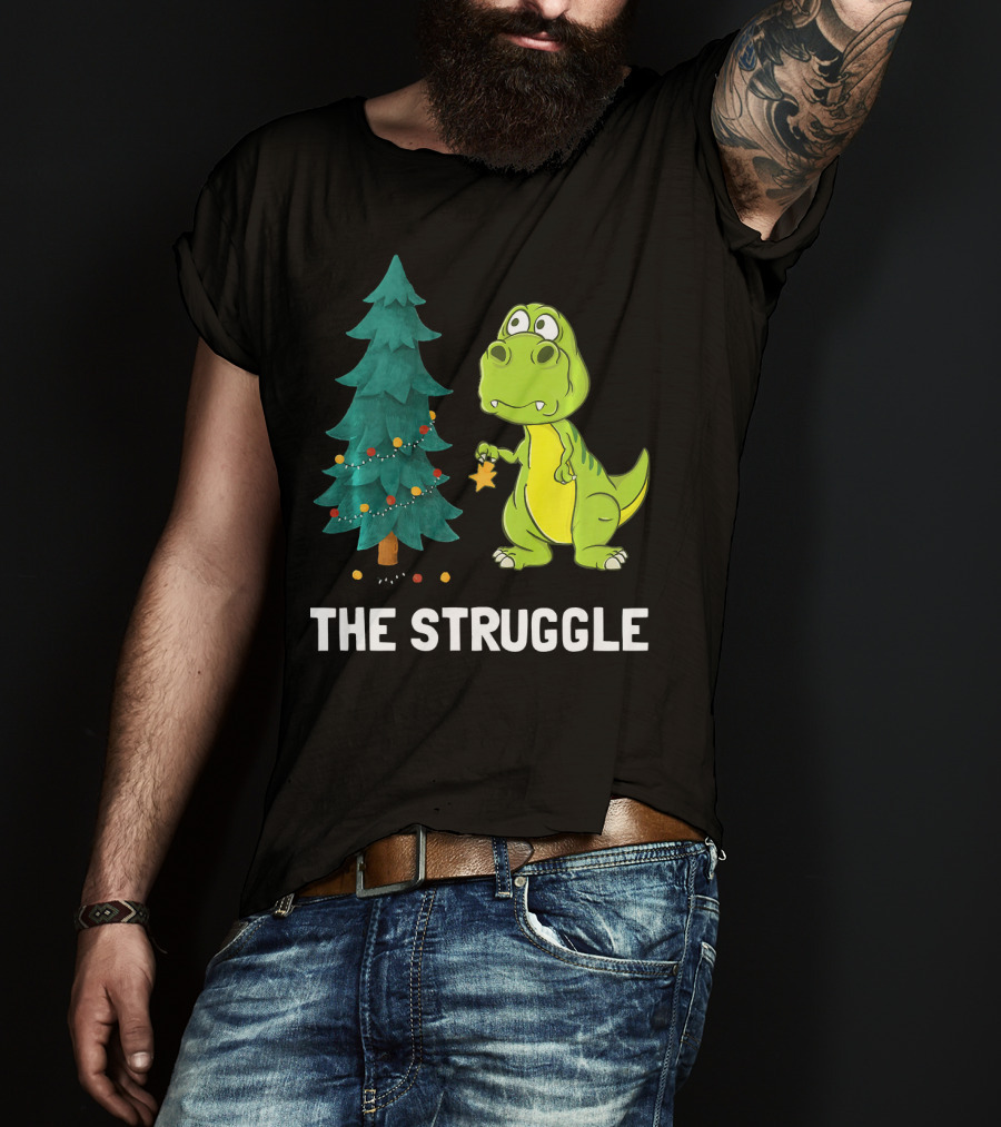 The Struggle T Rex Christmas Tree Ornament Dilemma T-Shirt