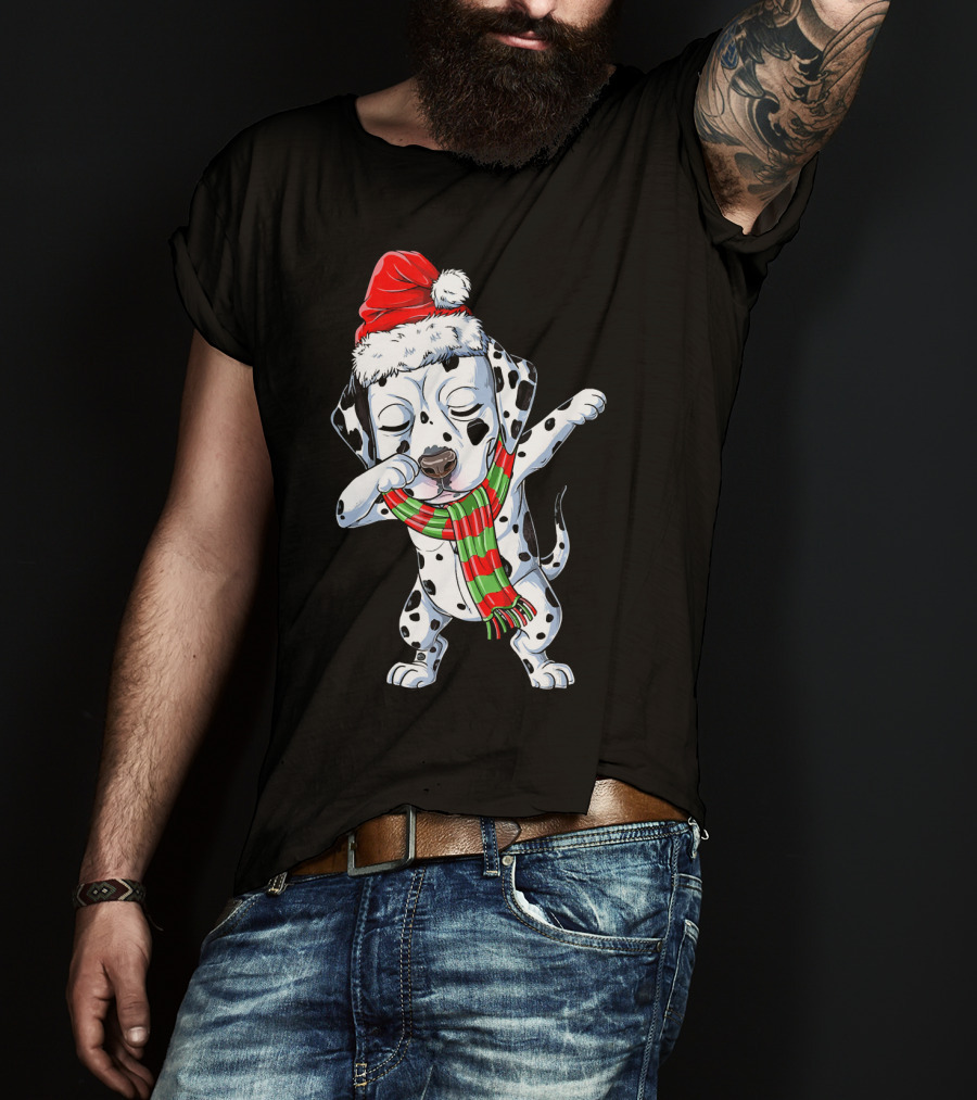 Dabbing Dalmatian Puppy In Santa Hat And Festive Scarf T-Shirt