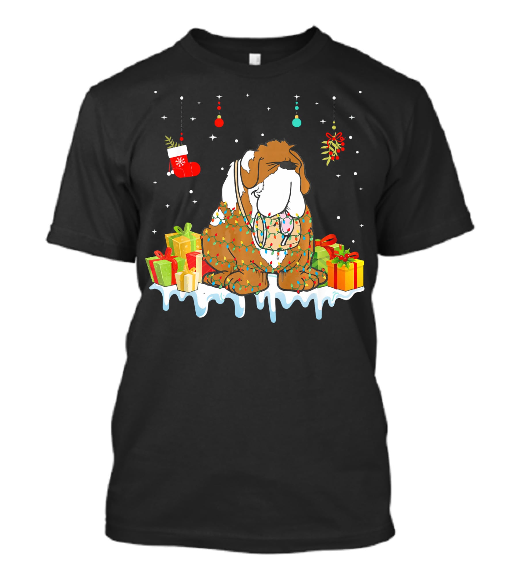 Christmas Bernard Dog With Presents And Festive Decorations T-Shirt