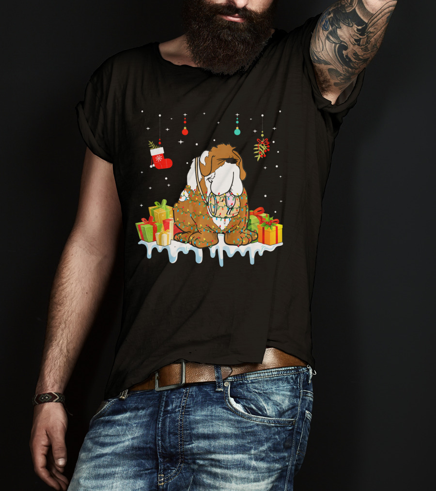 Christmas Bernard Dog With Presents And Festive Decorations T-Shirt