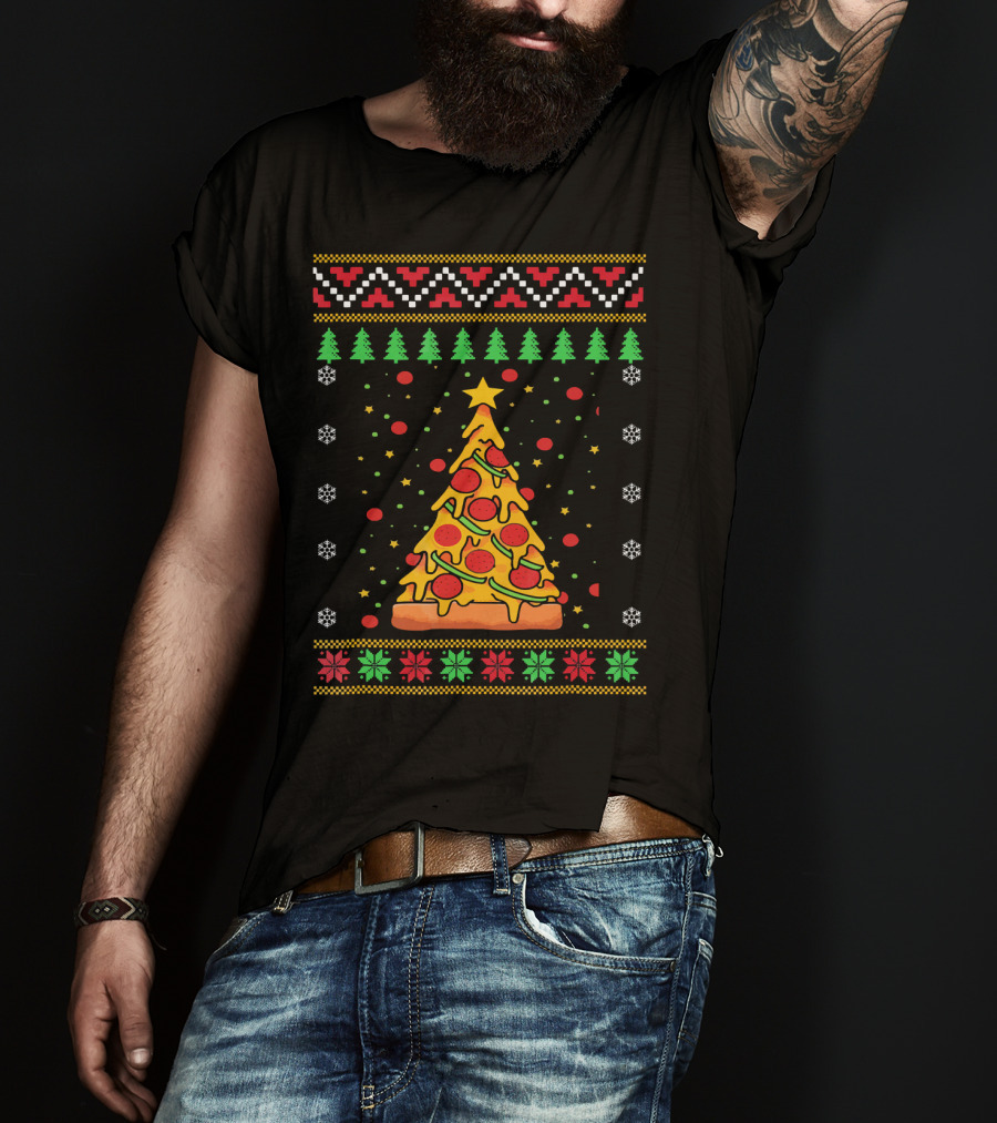 Pizza Ugly Christmas Xmas Tree Pepperoni Cheese Holiday T-Shirt