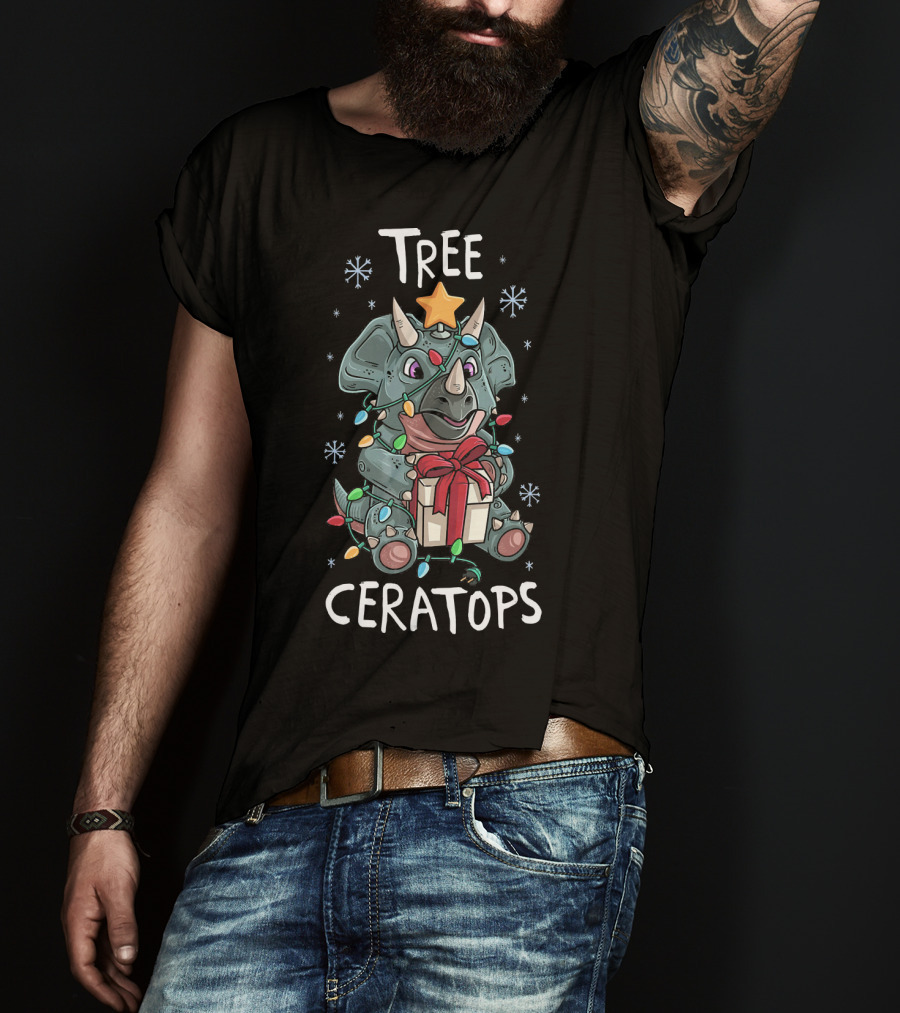 Tree Ceratops Cute Triceratops Dinosaur Christmas Lights T-Shirt