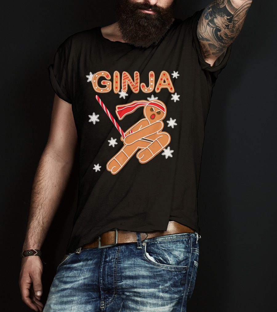 Gingerbread Ginja Funny Christmas Ninja Candy Cane Snowflakes T-Shirt