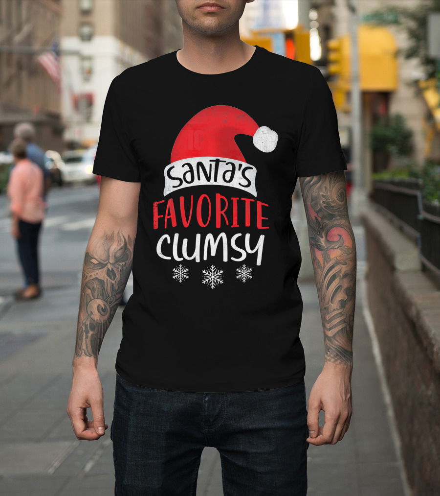Santa's Favorite Clumsy Christmas Snowflakes Santa Hat T-Shirt