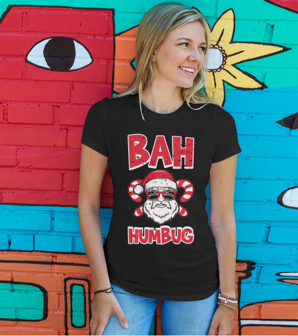 Bah Humbug Santa Candy Cane Glasses T-Shirt