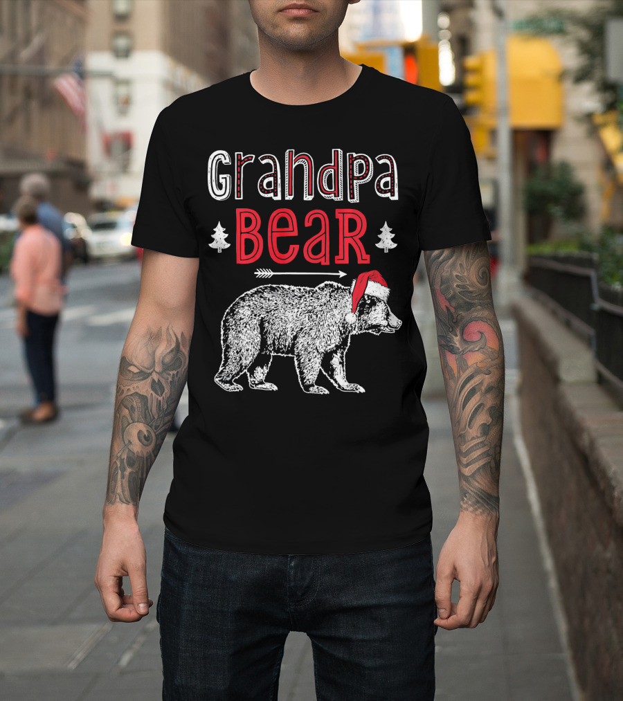 Grandpa Bear Christmas Santa Hat Holiday Family T-Shirt