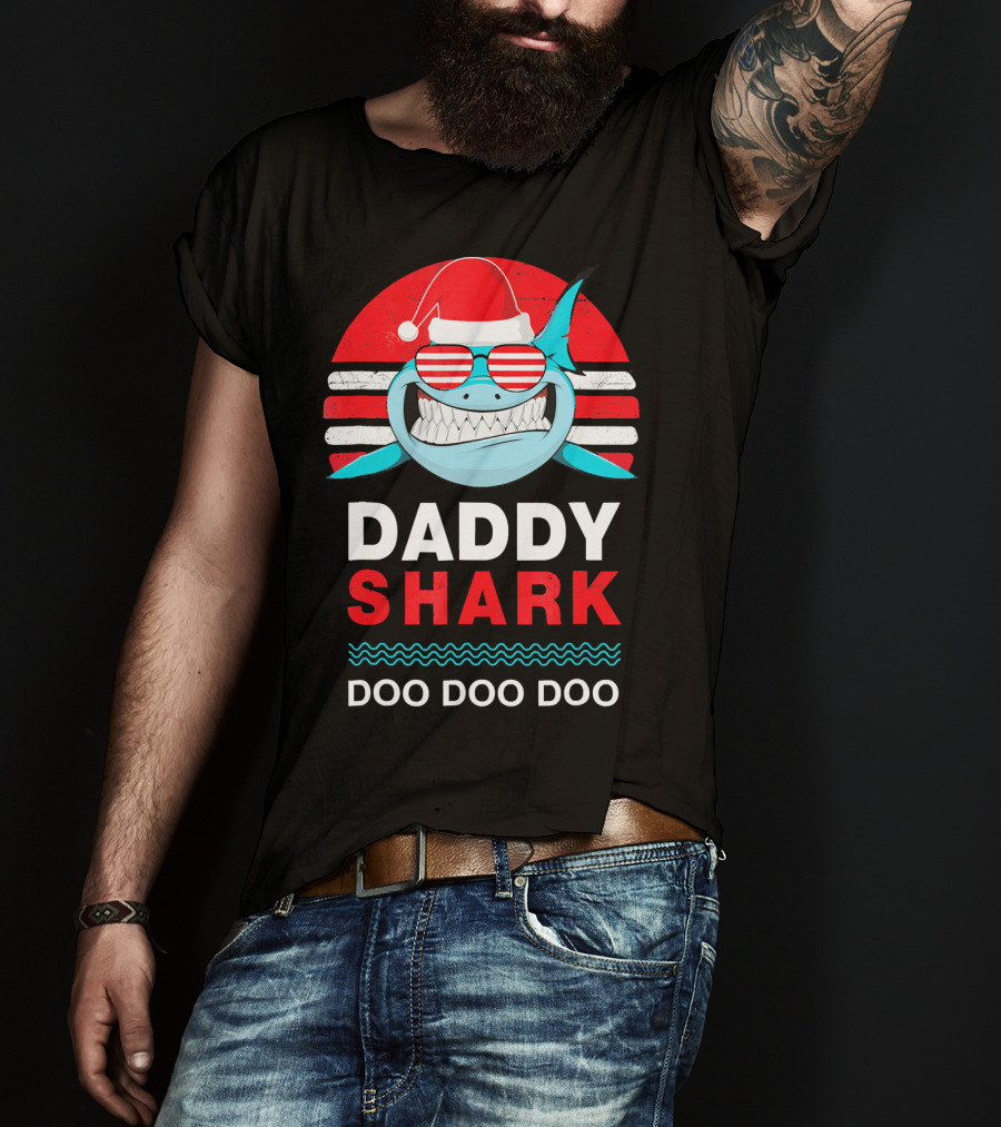 Daddy Shark Doo Doo Doo Christmas Santa Hat Family T-Shirt