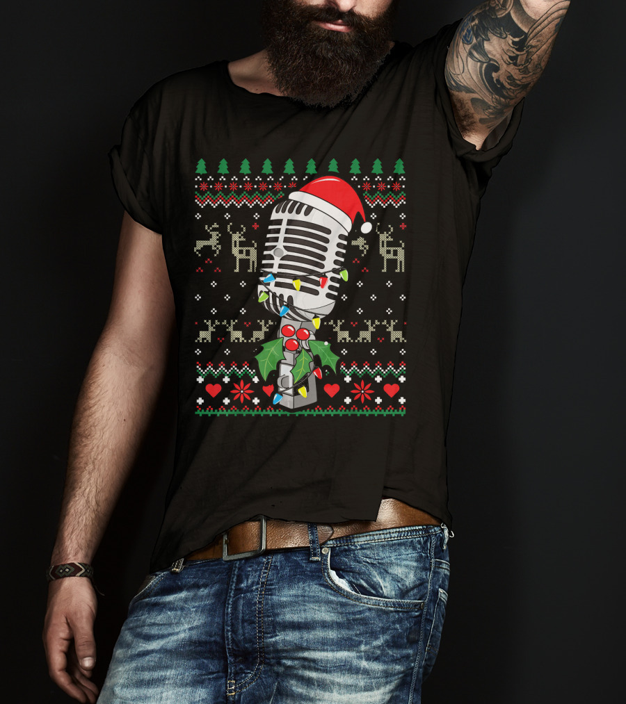 Singer Microphone Vintage Sing Christmas Holiday T-Shirt