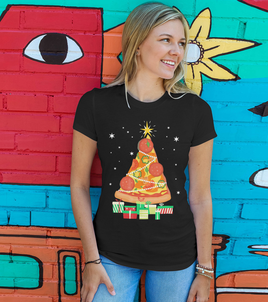 Pizza Christmas Tree Slice Festive Gifts T-Shirt