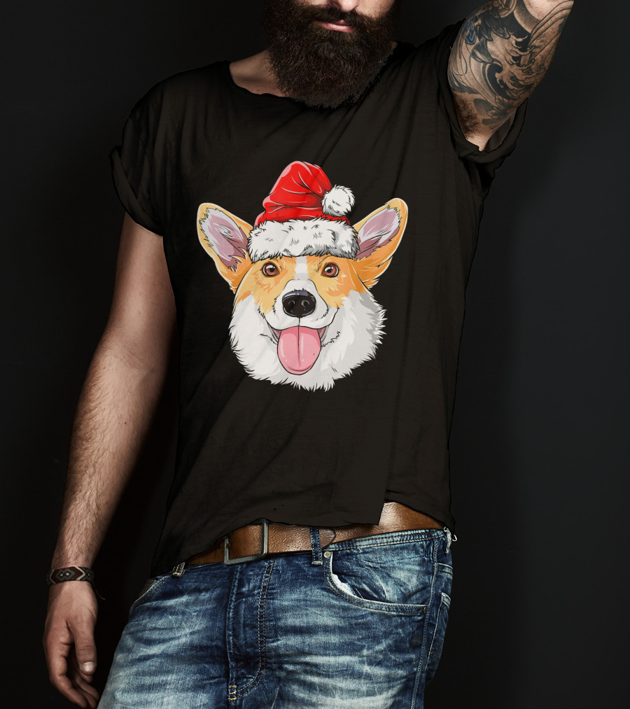 Corgi Wearing Santa Hat T-Shirt