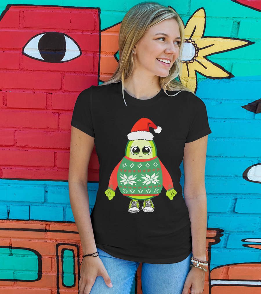 Santa Avocado Cute Christmas Sweater Sneakers T-Shirt