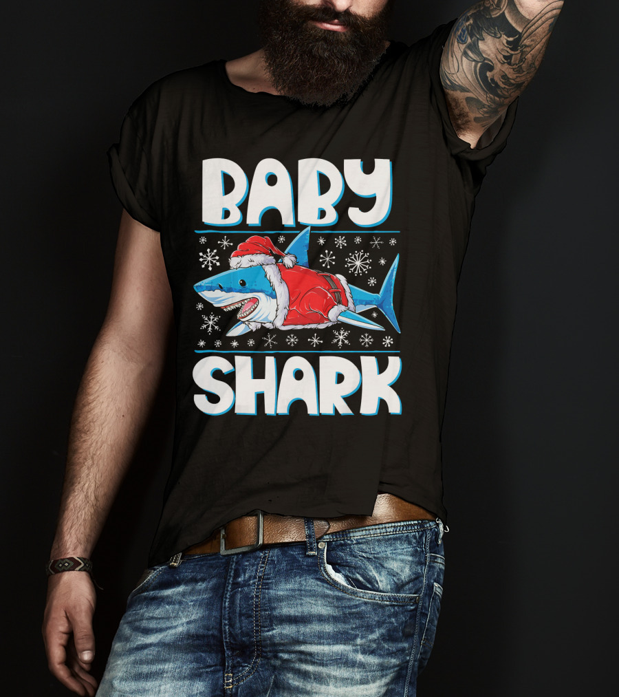 Baby Shark Santa Christmas Snowflakes T-Shirt