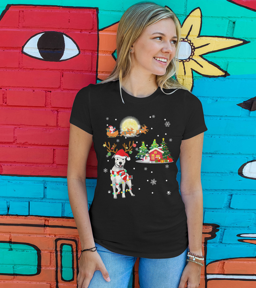 Santa's Sleigh And Festive Dogo Argentino Christmas Wonderland T-Shirt