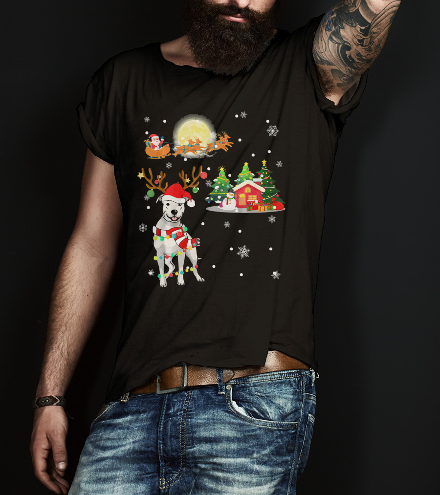 Santa's Sleigh And Festive Dogo Argentino Christmas Wonderland T-Shirt