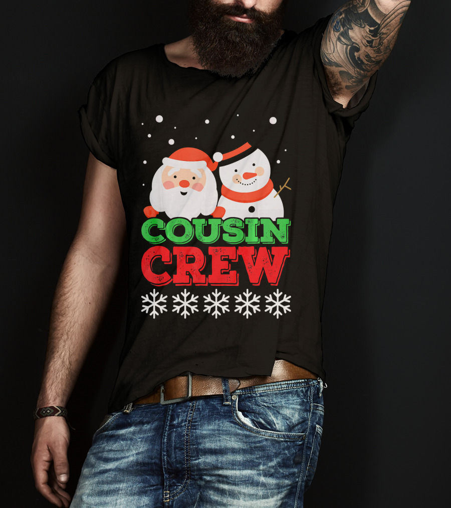 Cousin Crew Santa Snowman Christmas Party Snowflakes T-Shirt