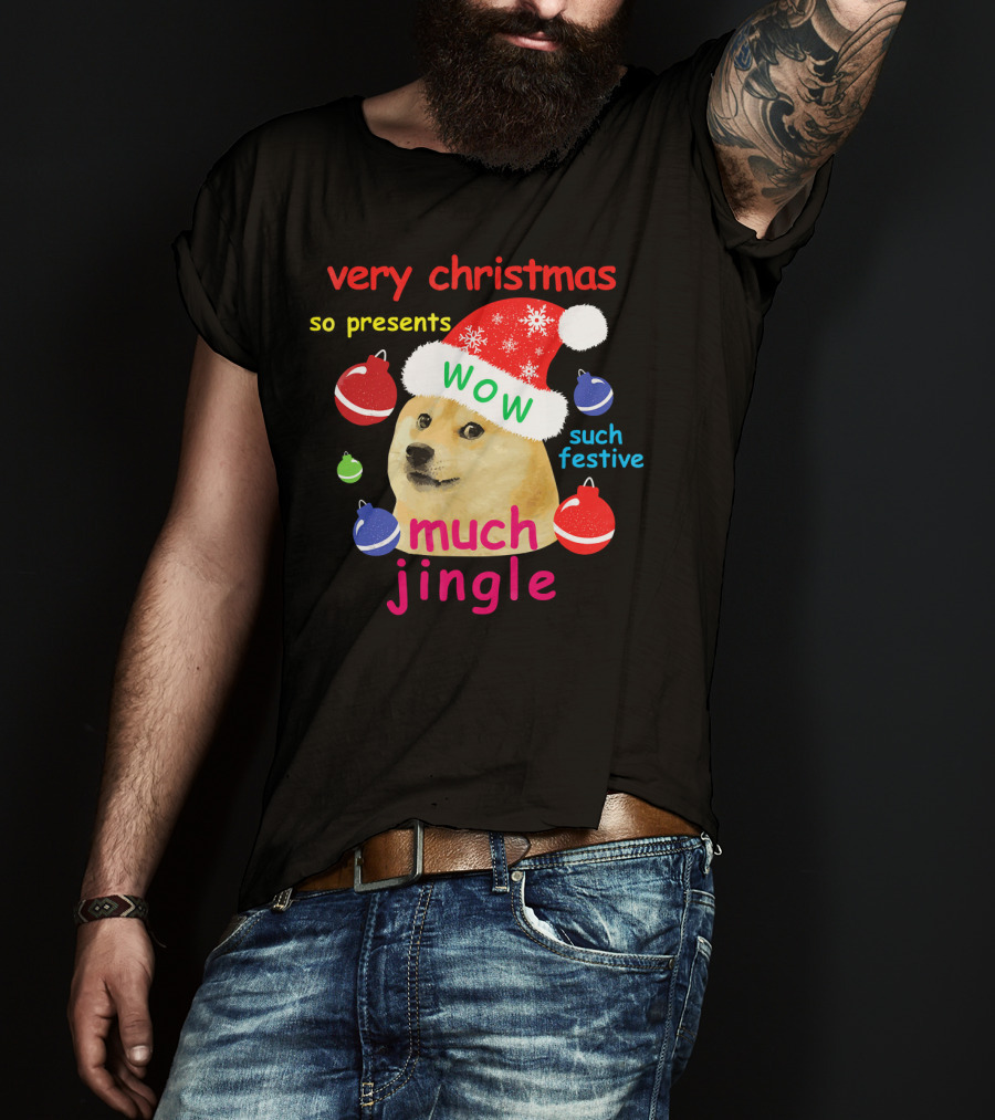 Very Christmas So Presents Wow Much Jingle Such Festive Doge Santa T-Shirt