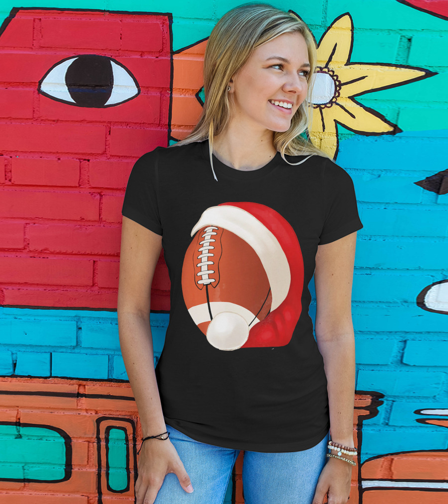 American Football Santa Hat Christmas T-Shirt