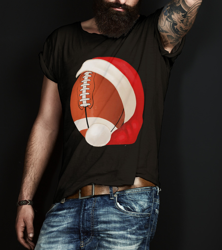 American Football Santa Hat Christmas T-Shirt
