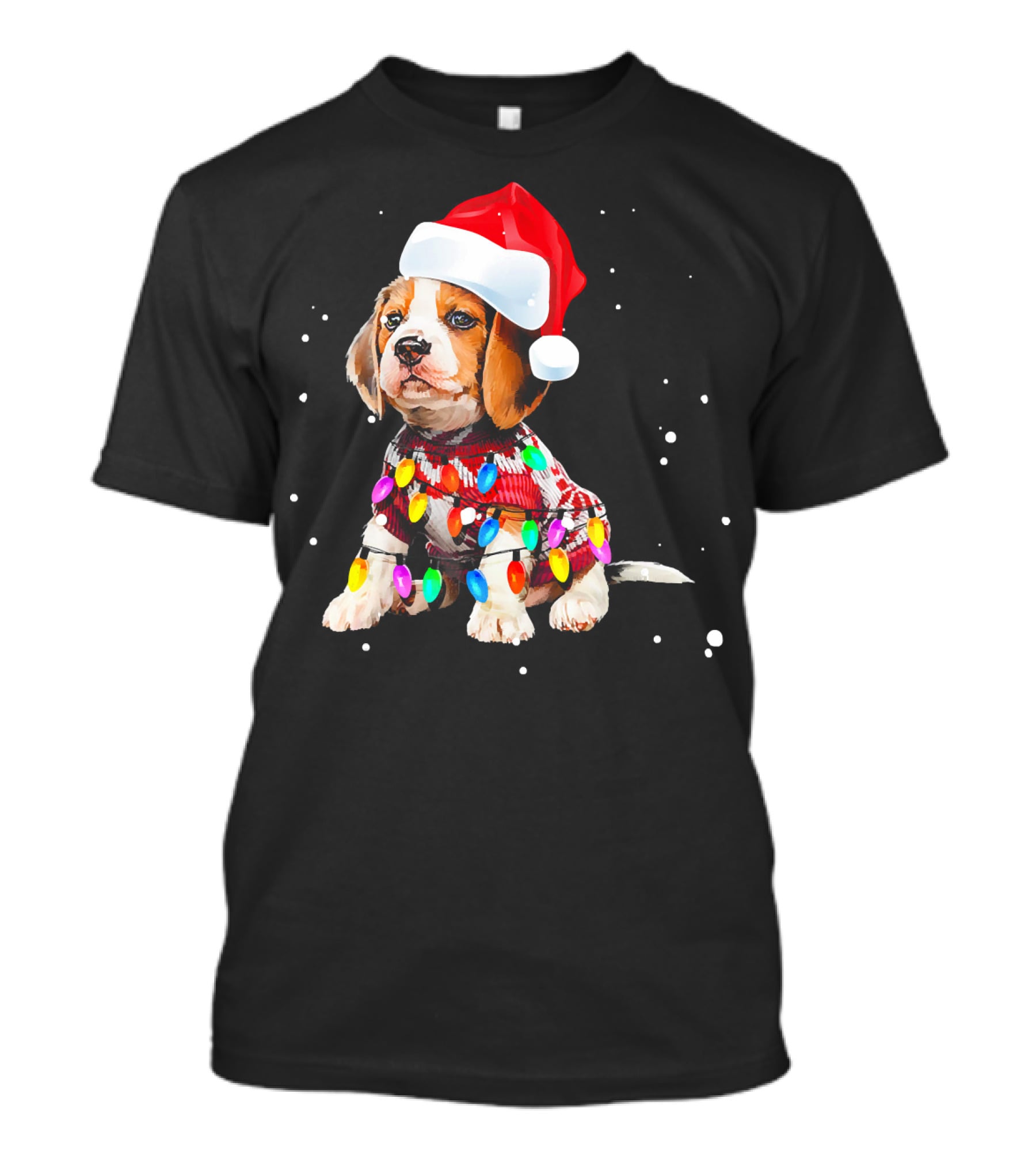 Santa Hat Beagle Wrapped In Christmas Lights T-Shirt