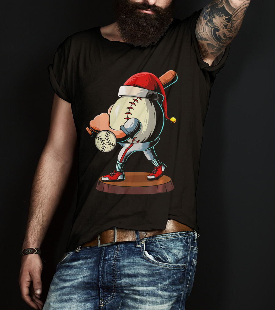 Christmas Baseball Batter Santa With Red Shoes And Bat T-Shirt