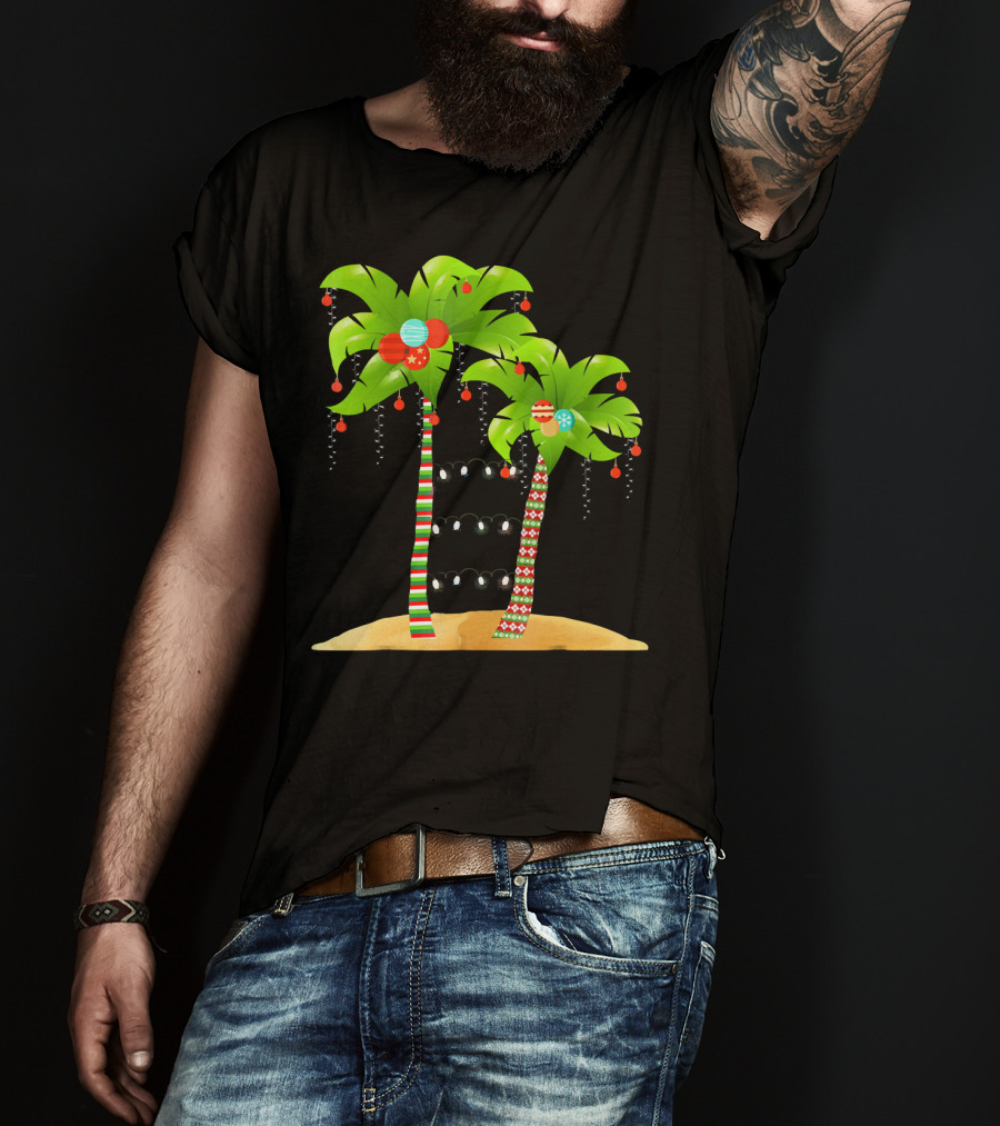 Christmas Tree Palm Mele Kalikimaka Palm Trees With Ornaments And Lights T-Shirt