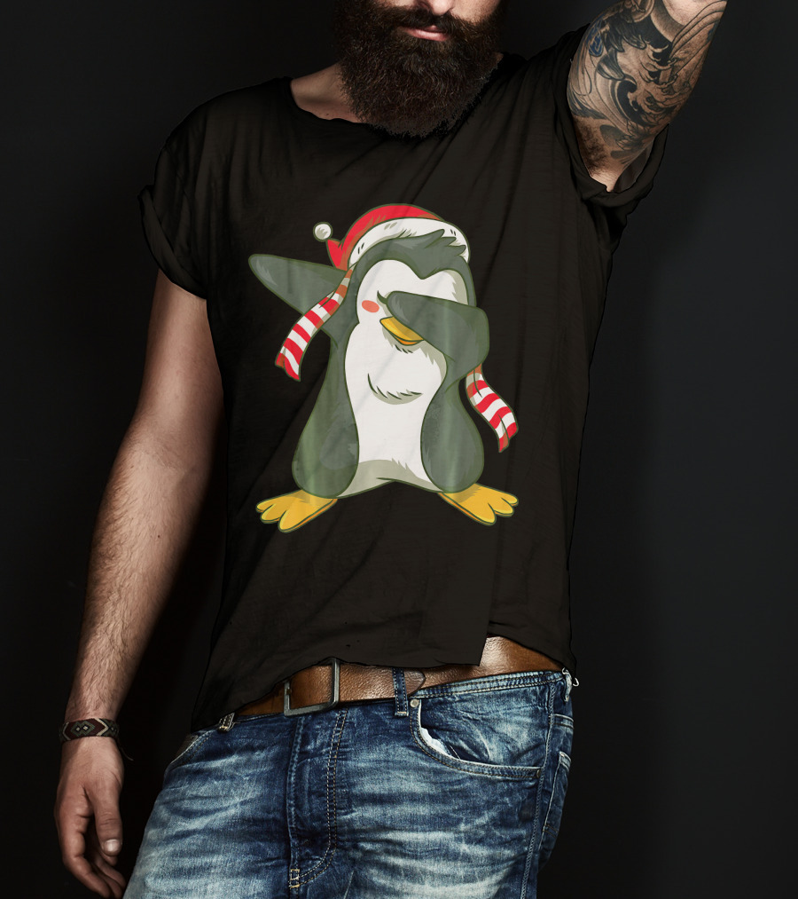 Dabbing Penguin Dab Dance Santa Hat Christmas T-Shirt