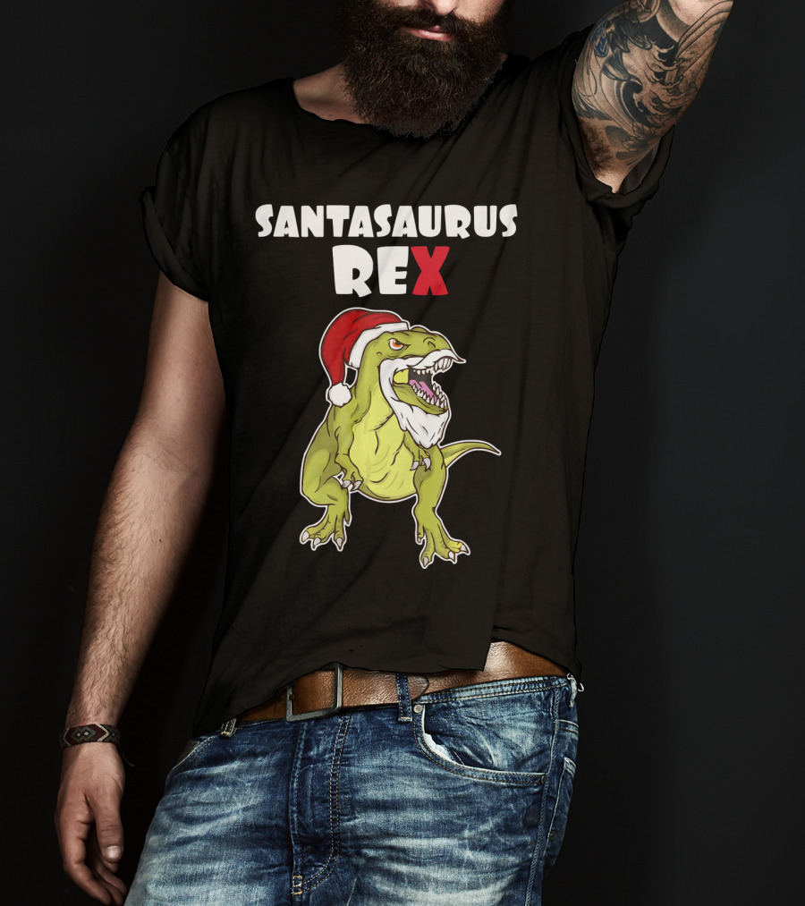 Santasaurus Rex Christmas Dinosaur Santa T-Shirt