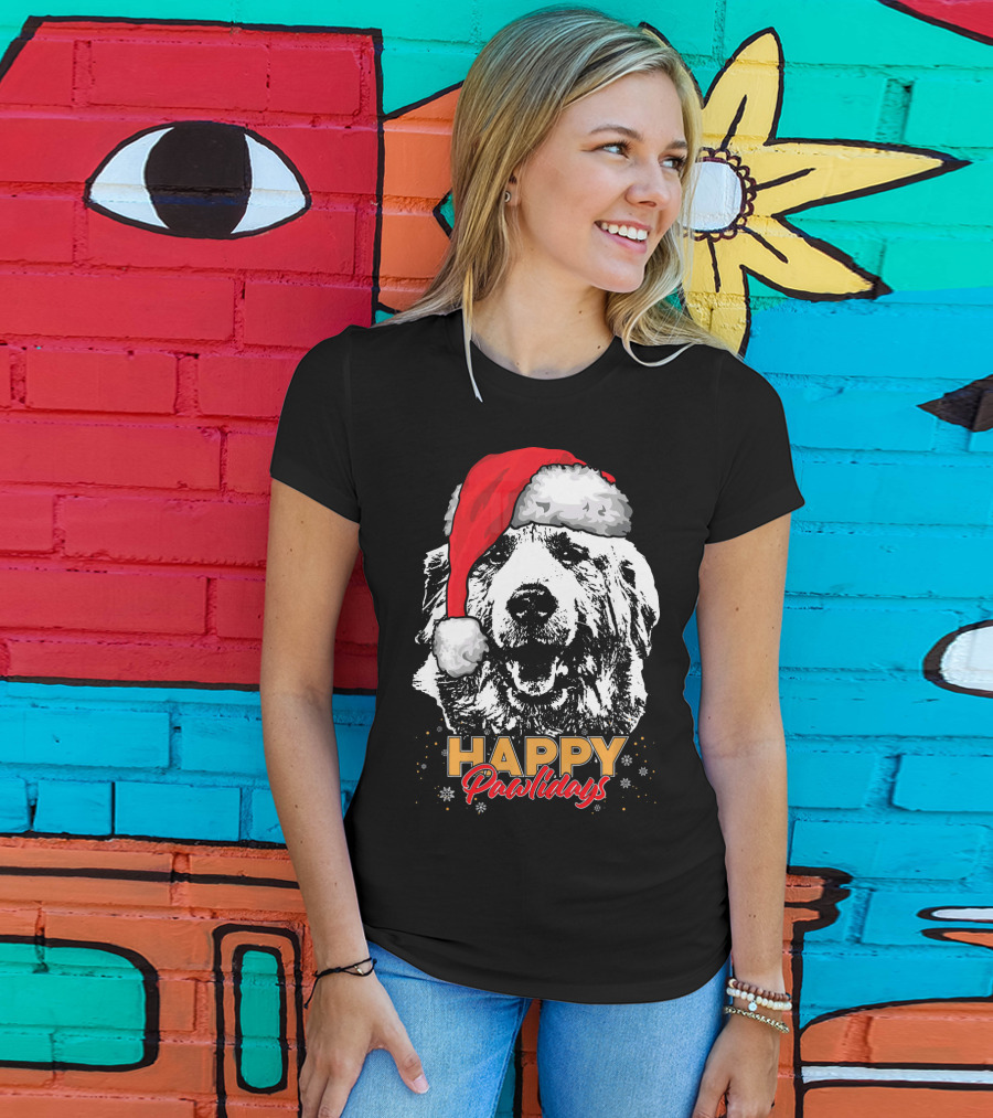 Happy Pawlidays Funny Christmas Great Pyrenees Santa Hat T-Shirt