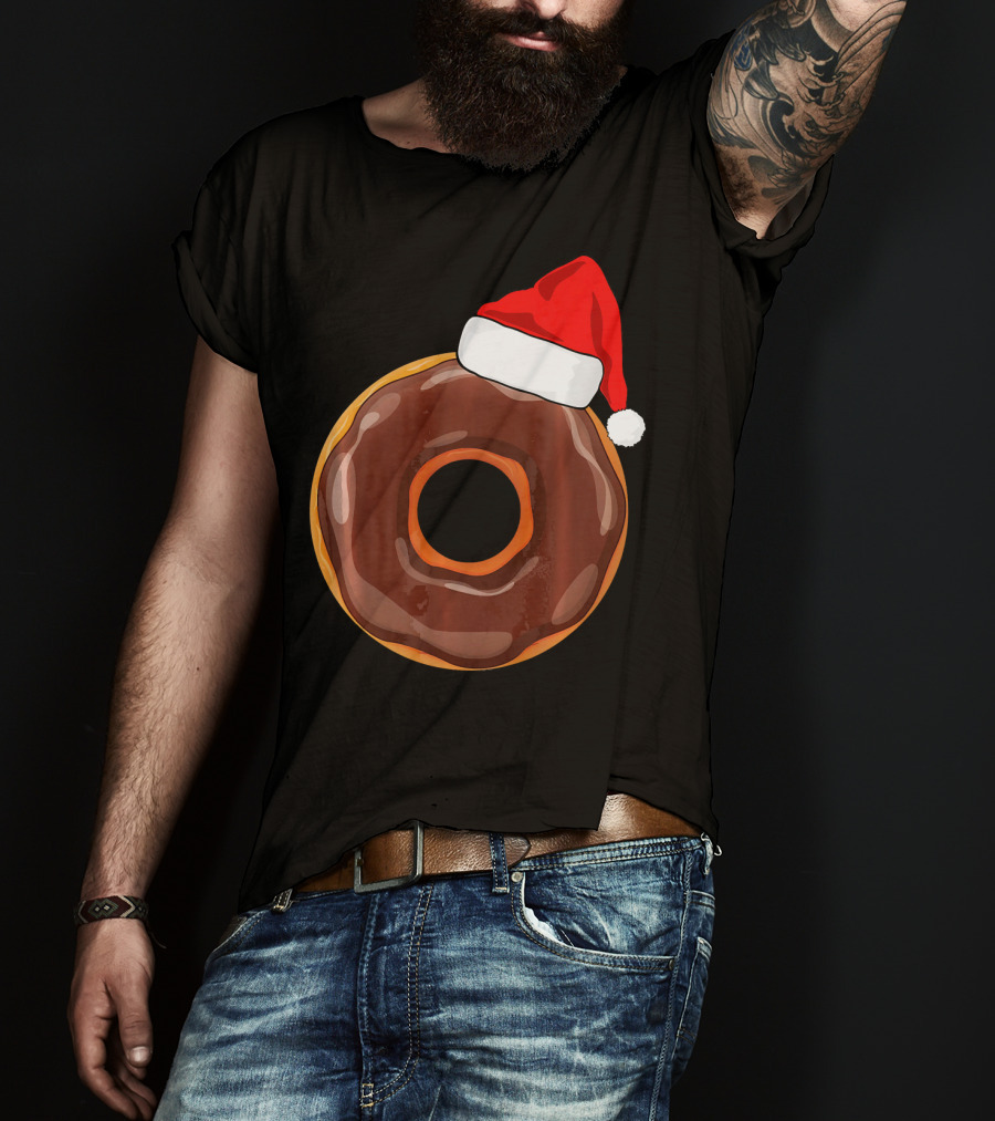 Chocolate Donut Santa Hat Matching Chris Christmas T-Shirt