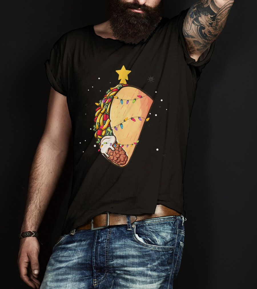 Taco Christmas Lights Wrapped Festive Star Holiday T-Shirt