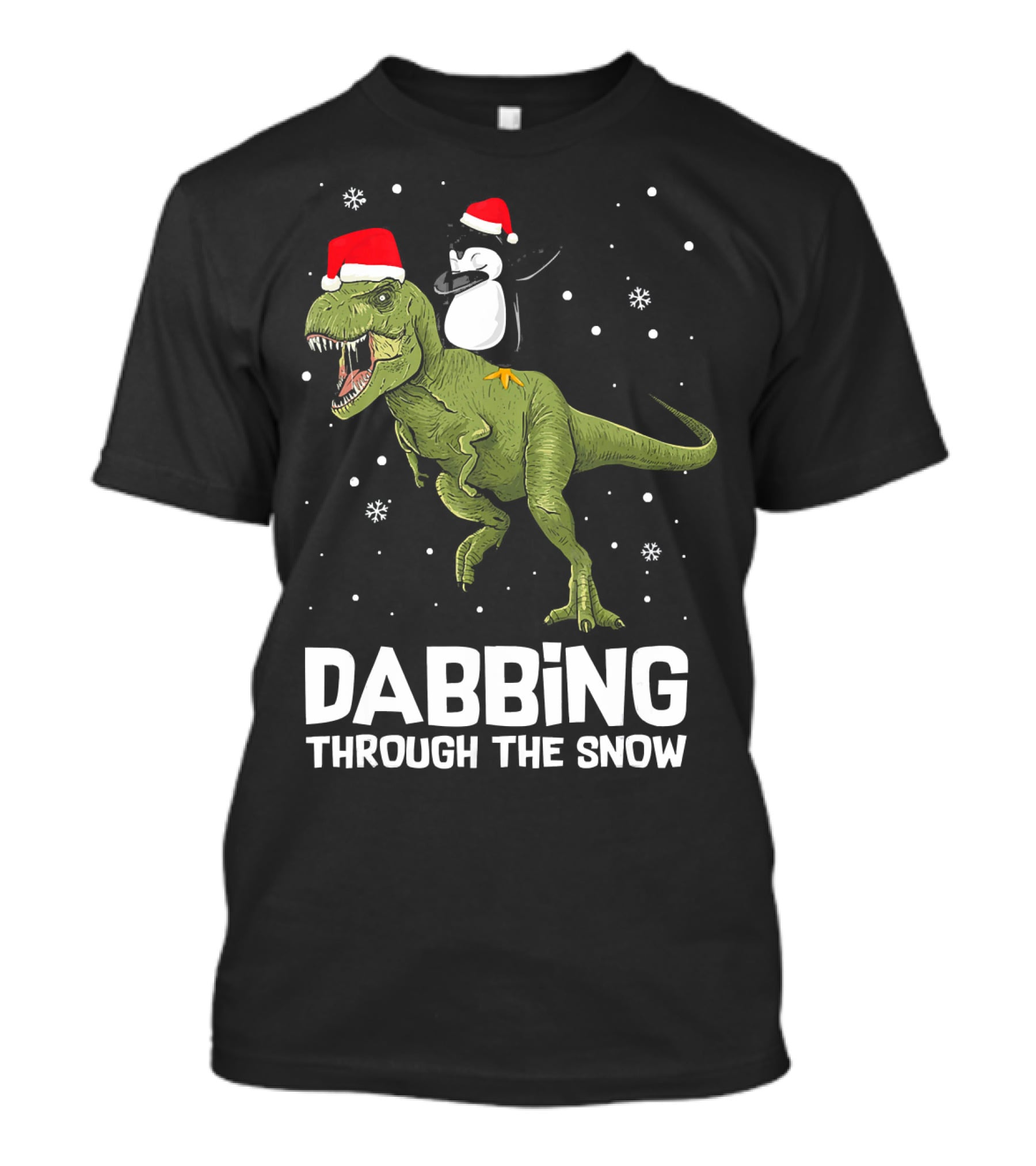 Dabbing Through The Snow Penguin On Dinosaur Christmas T-Shirt