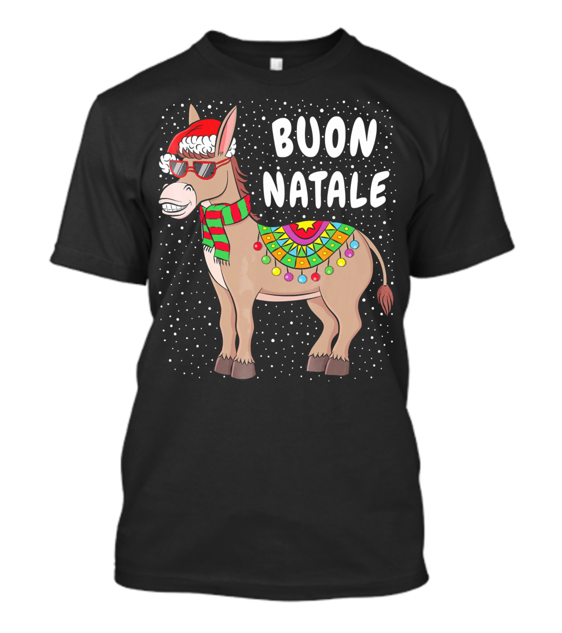 Buon Natale Christmas Donkey With Santa Hat And Colorful Lights T-Shirt