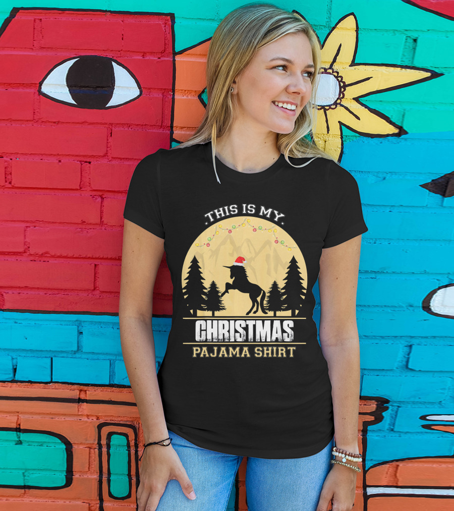 This Is My Christmas Pajama Shirt Santa Unicorn T-Shirt