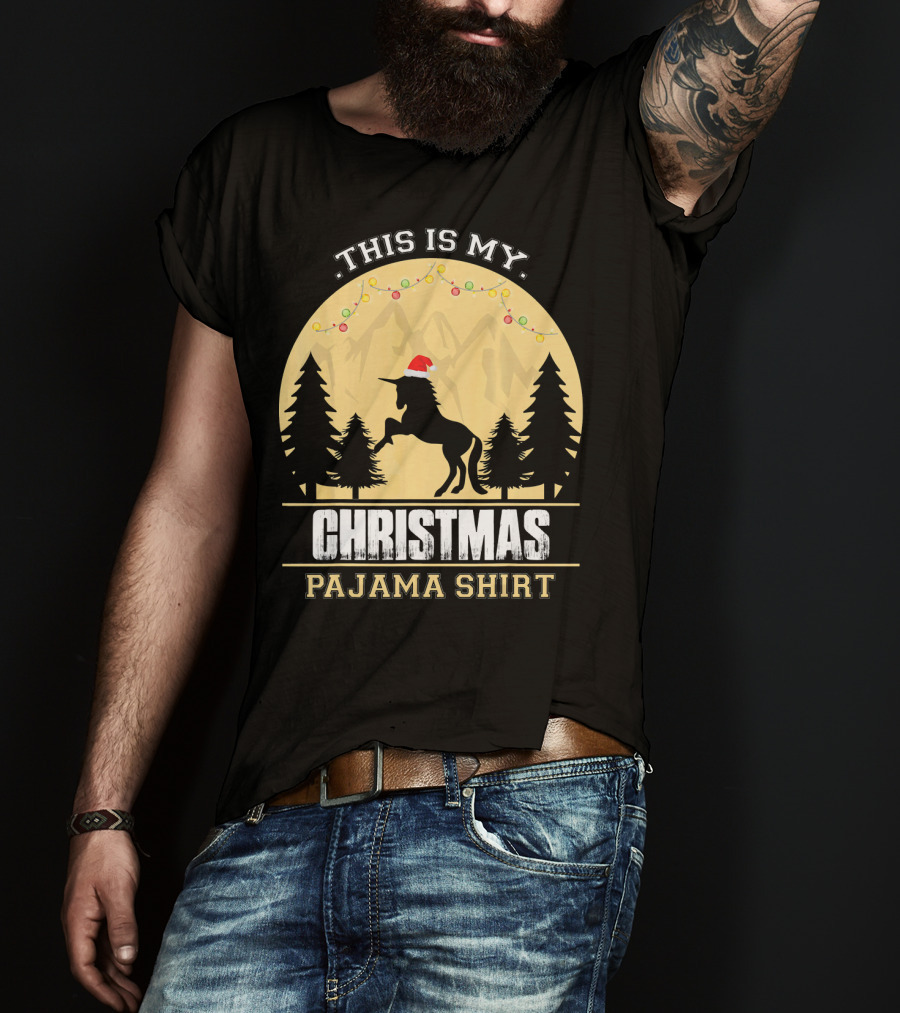 This Is My Christmas Pajama Shirt Santa Unicorn T-Shirt