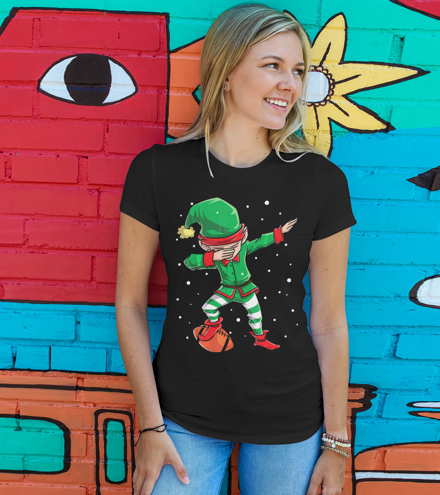 Dabbing Elf Christmas Football Holiday Fun T-Shirt