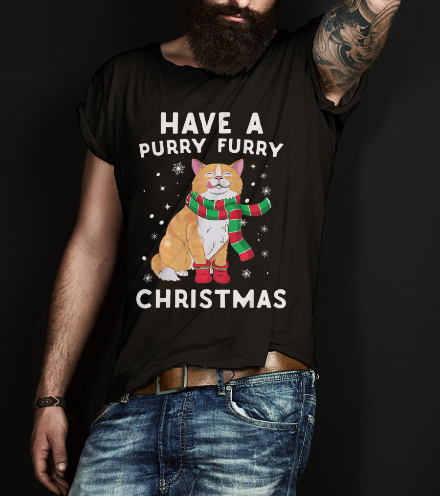 Have A Purry Furry Christmas Snowflakes And Cat With Scarf T-Shirt