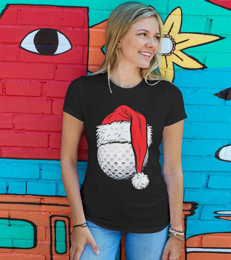 Christmas Golf Ball With Santa Hat T-Shirt