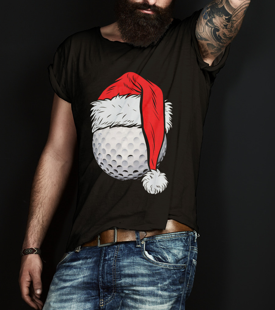 Christmas Golf Ball With Santa Hat T-Shirt