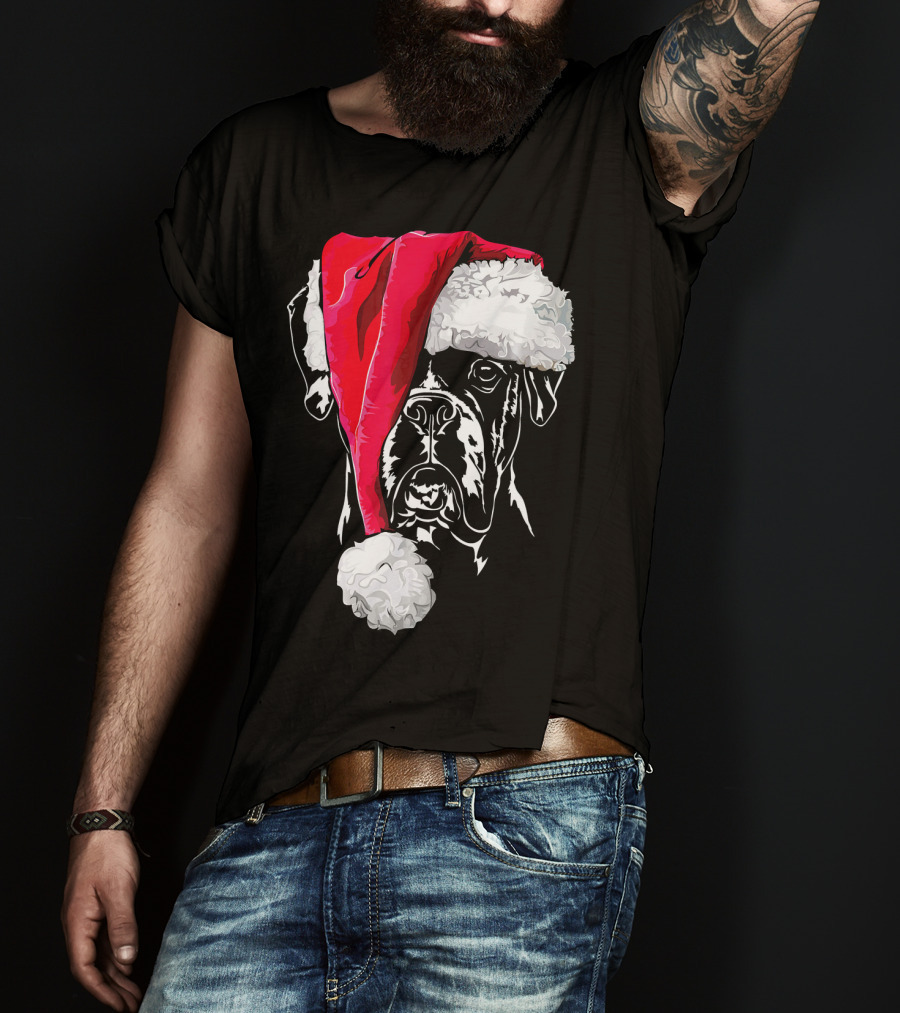 Funny Boxer Dog With Santa Hat Christmas T-Shirt