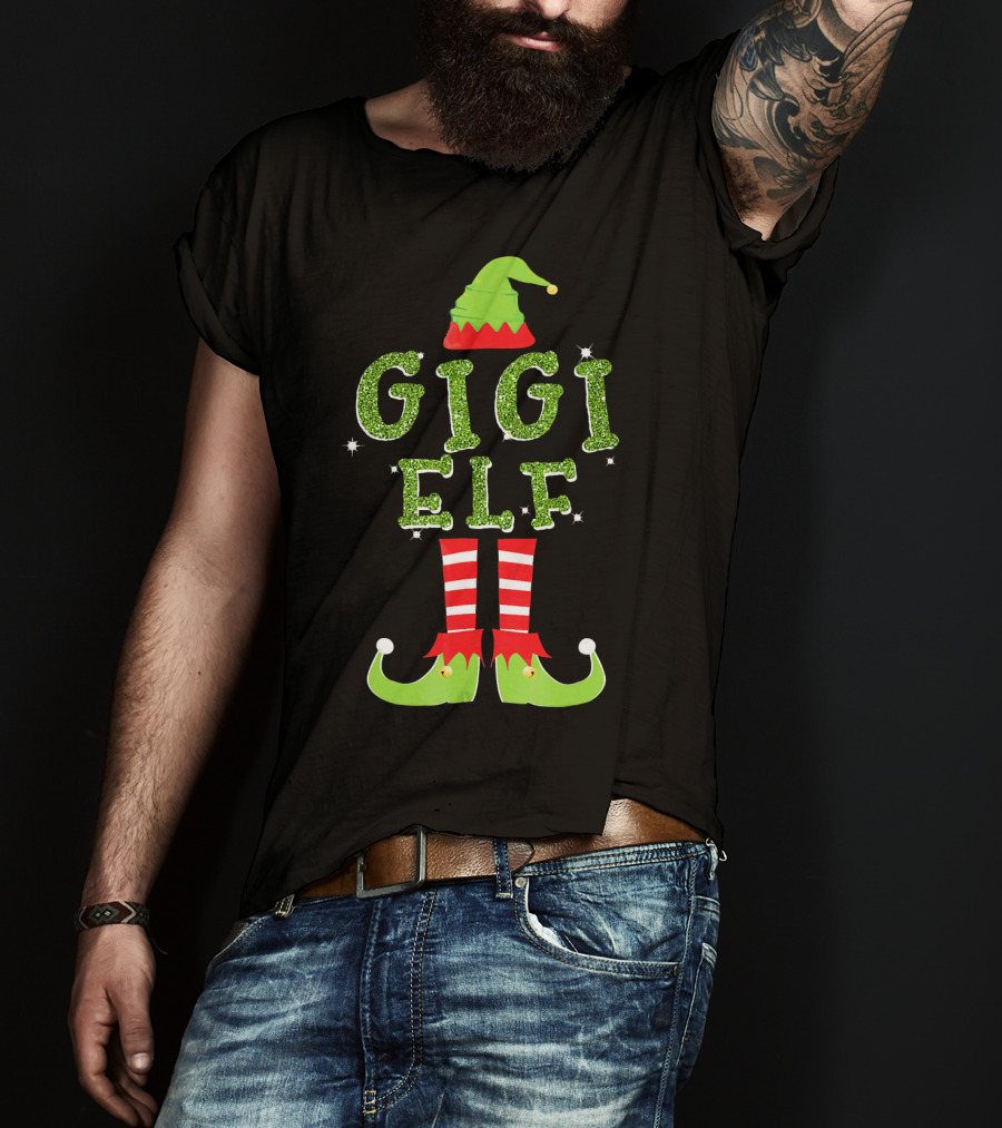 Gigi Elf Christmas Sparkle Outfit Hat Boots Stripes T-Shirt