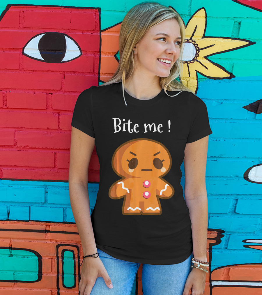 Bite Me Angry Gingerbread Cookie Christmas T-Shirt