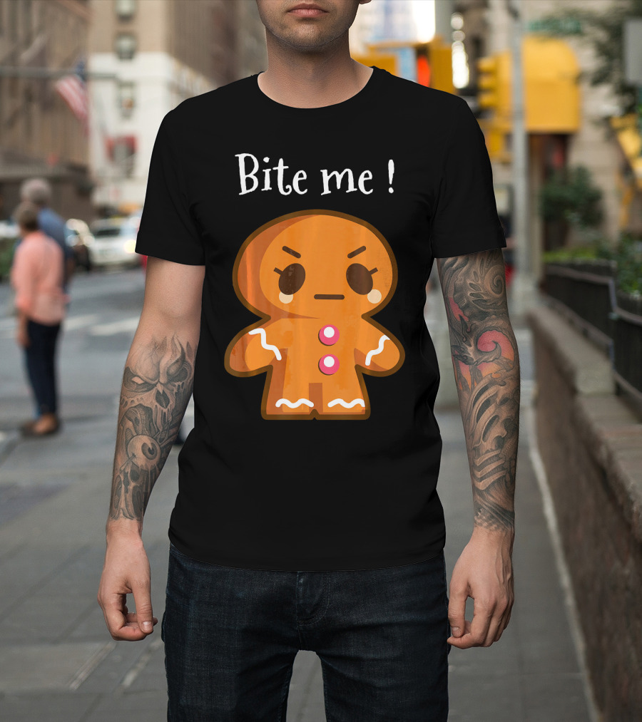 Bite Me Angry Gingerbread Cookie Christmas T-Shirt