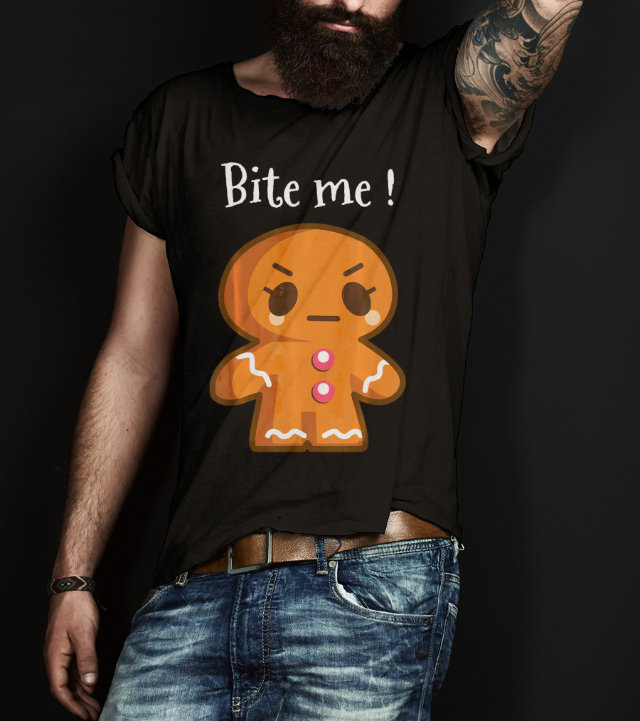 Bite Me Angry Gingerbread Cookie Christmas T-Shirt
